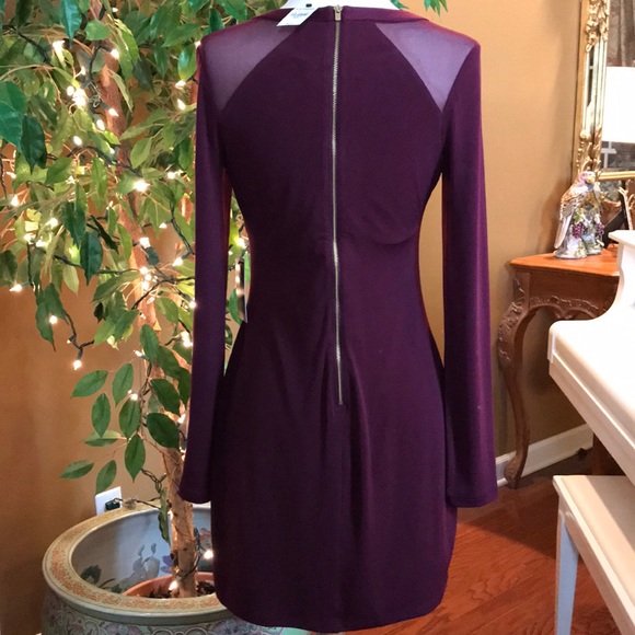 NWT EXPRESS WINE COLORED DRESS SHEER SHOULDERS SM - Picture 7 of 8